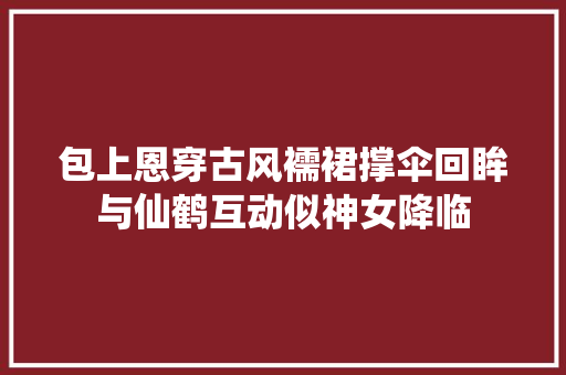 包上恩穿古风襦裙撑伞回眸与仙鹤互动似神女降临