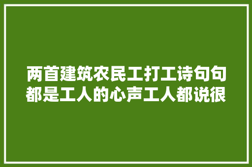 两首建筑农民工打工诗句句都是工人的心声工人都说很现实