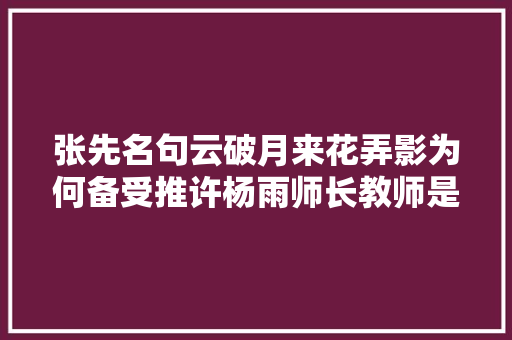 张先名句云破月来花弄影为何备受推许杨雨师长教师是这样解读的