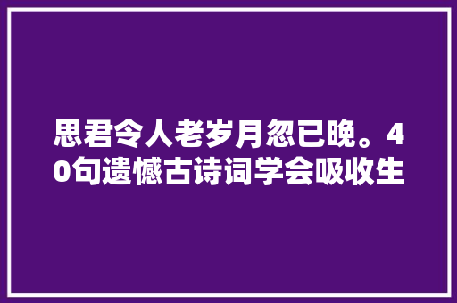思君令人老岁月忽已晚。40句遗憾古诗词学会吸收生命里的残缺