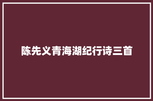 陈先义青海湖纪行诗三首