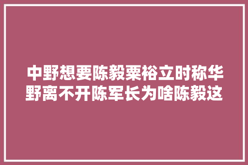 中野想要陈毅粟裕立时称华野离不开陈军长为啥陈毅这么抢手