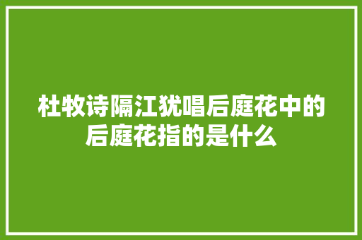 杜牧诗隔江犹唱后庭花中的后庭花指的是什么