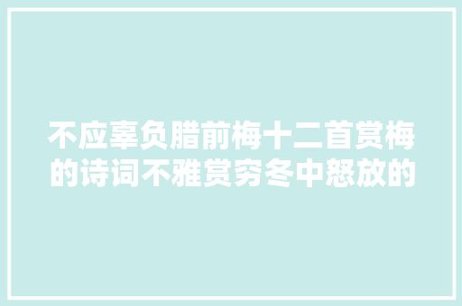 不应辜负腊前梅十二首赏梅的诗词不雅赏穷冬中怒放的梅花