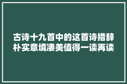 古诗十九首中的这首诗措辞朴实意境凄美值得一读再读
