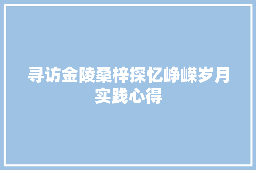 寻访金陵桑梓探忆峥嵘岁月实践心得