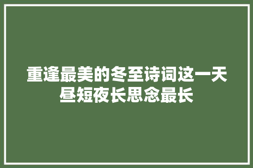 重逢最美的冬至诗词这一天昼短夜长思念最长