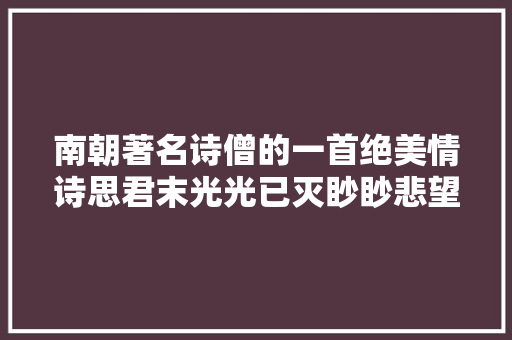 南朝著名诗僧的一首绝美情诗思君末光光已灭眇眇悲望如思何