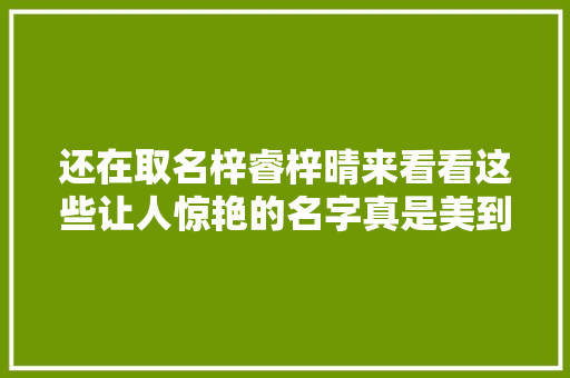 还在取名梓睿梓晴来看看这些让人惊艳的名字真是美到深远