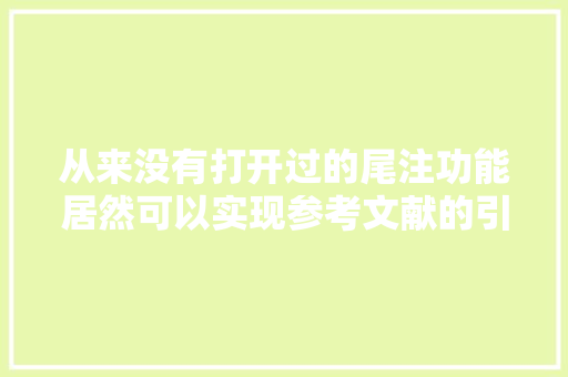 从来没有打开过的尾注功能居然可以实现参考文献的引用