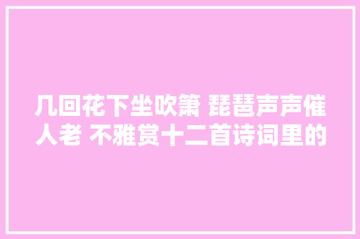 几回花下坐吹箫 琵琶声声催人老 不雅赏十二首诗词里的音乐之声