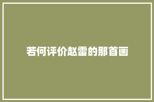 若何评价赵雷的那首画