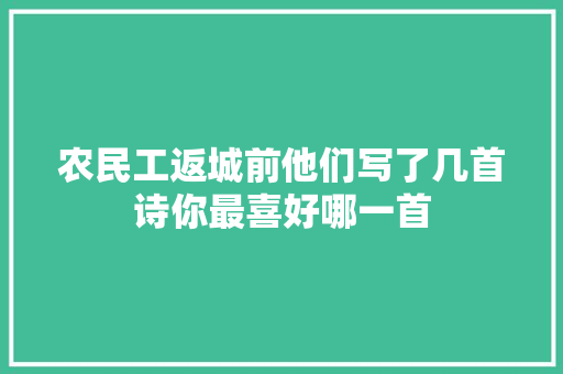 农民工返城前他们写了几首诗你最喜好哪一首