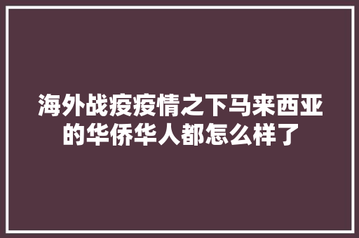 海外战疫疫情之下马来西亚的华侨华人都怎么样了