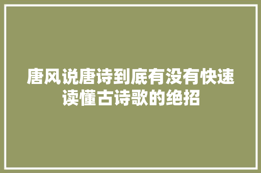 唐风说唐诗到底有没有快速读懂古诗歌的绝招