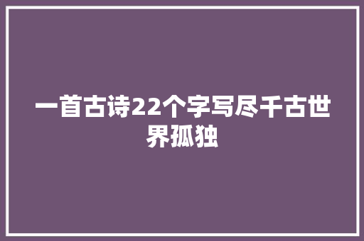 一首古诗22个字写尽千古世界孤独