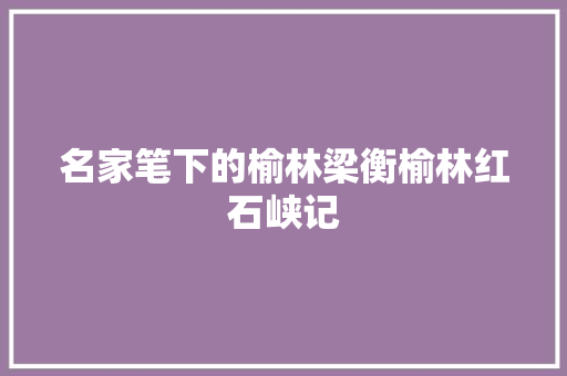 名家笔下的榆林梁衡榆林红石峡记