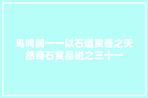 鸟鸣涧一一以石道赏吾之天然奇石赏品说之三十一