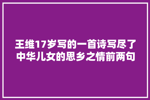 王维17岁写的一首诗写尽了中华儿女的思乡之情前两句都邑背