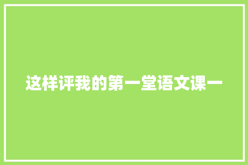 这样评我的第一堂语文课一
