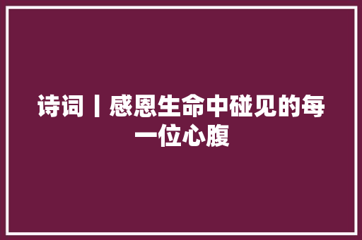 诗词丨感恩生命中碰见的每一位心腹