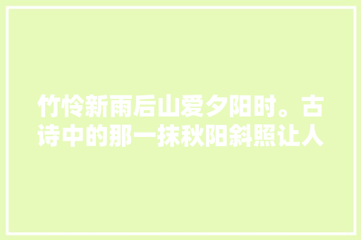竹怜新雨后山爱夕阳时。古诗中的那一抹秋阳斜照让人怦然心动