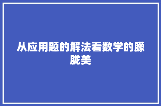 从应用题的解法看数学的朦胧美