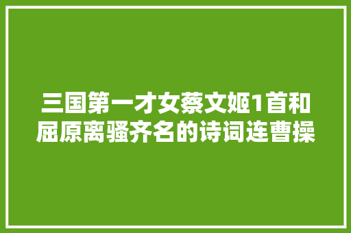 三国第一才女蔡文姬1首和屈原离骚齐名的诗词连曹操都赞扬不已自愧不如