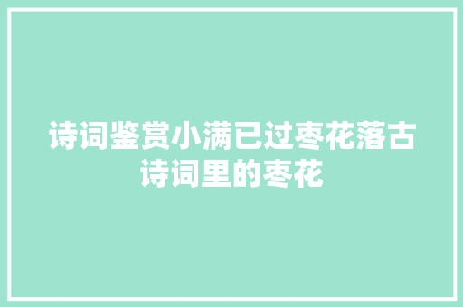 诗词鉴赏小满已过枣花落古诗词里的枣花