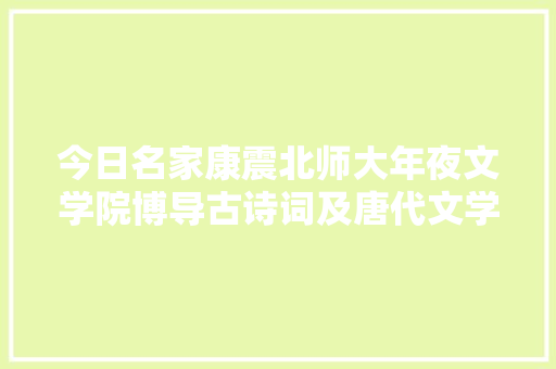 今日名家康震北师大年夜文学院博导古诗词及唐代文学专家