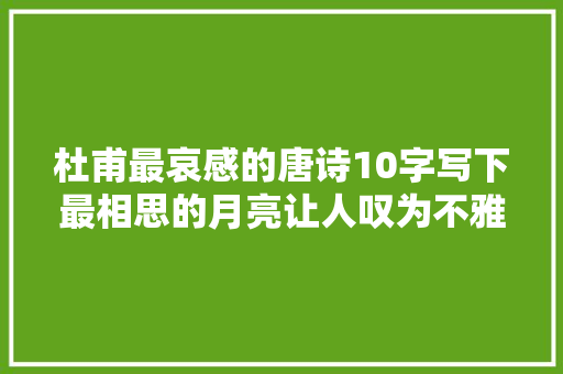 杜甫最哀感的唐诗10字写下最相思的月亮让人叹为不雅观止