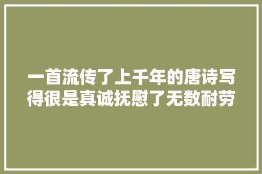 一首流传了上千年的唐诗写得很是真诚抚慰了无数耐劳受难之人