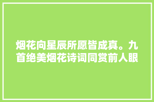 烟花向星辰所愿皆成真。九首绝美烟花诗词同赏前人眼中的炊火