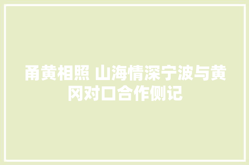 甬黄相照 山海情深宁波与黄冈对口合作侧记