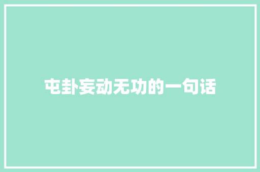 屯卦妄动无功的一句话