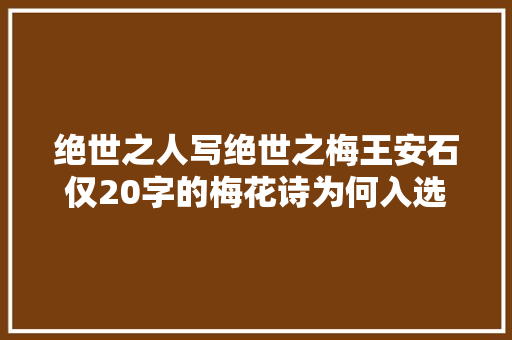 绝世之人写绝世之梅王安石仅20字的梅花诗为何入选小学教材