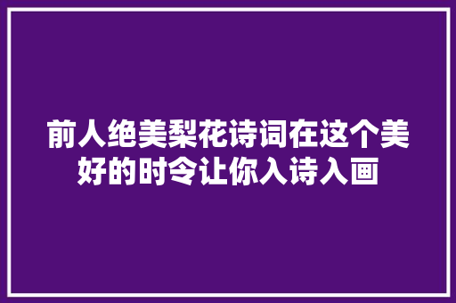 前人绝美梨花诗词在这个美好的时令让你入诗入画