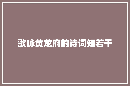 歌咏黄龙府的诗词知若干