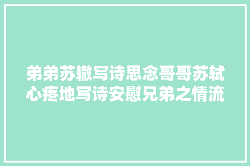 弟弟苏辙写诗思念哥哥苏轼心疼地写诗安慰兄弟之情流芳千古