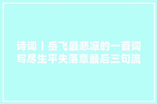 诗词丨岳飞最悲凉的一首词写尽生平失落意最后三句流传千古