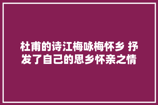 杜甫的诗江梅咏梅怀乡 抒发了自己的思乡怀亲之情