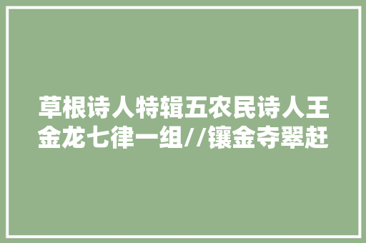草根诗人特辑五农民诗人王金龙七律一组//镶金夺翠赶农忙