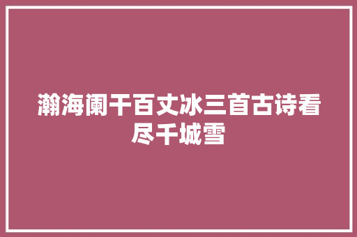 瀚海阑干百丈冰三首古诗看尽千城雪
