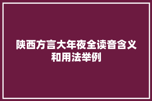 陕西方言大年夜全读音含义和用法举例