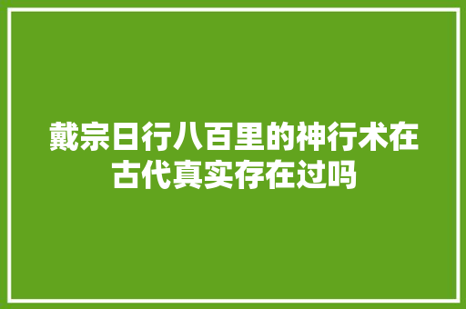 戴宗日行八百里的神行术在古代真实存在过吗