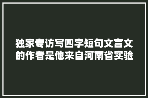 独家专访写四字短句文言文的作者是他来自河南省实验中学的少年