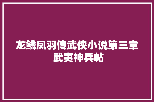 龙鳞凤羽传武侠小说第三章 武夷神兵帖