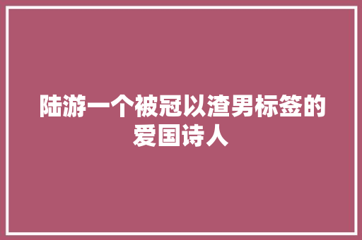 陆游一个被冠以渣男标签的爱国诗人