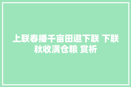 上联春播千亩田邀下联 下联秋收满仓粮 赏析
