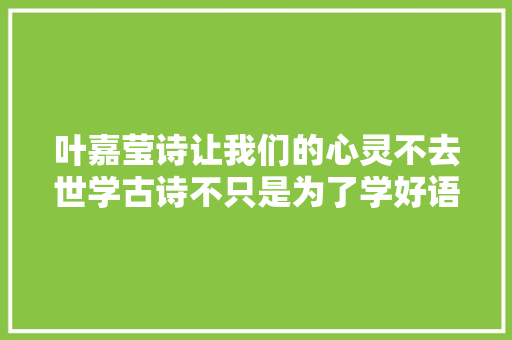 叶嘉莹诗让我们的心灵不去世学古诗不只是为了学好语文